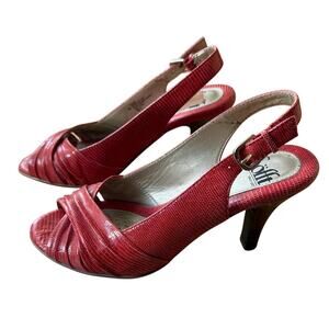 Sofft Red Leather Peep Toe Slingback Heels Adjustable Strap Sz 6 Comfort Classic
